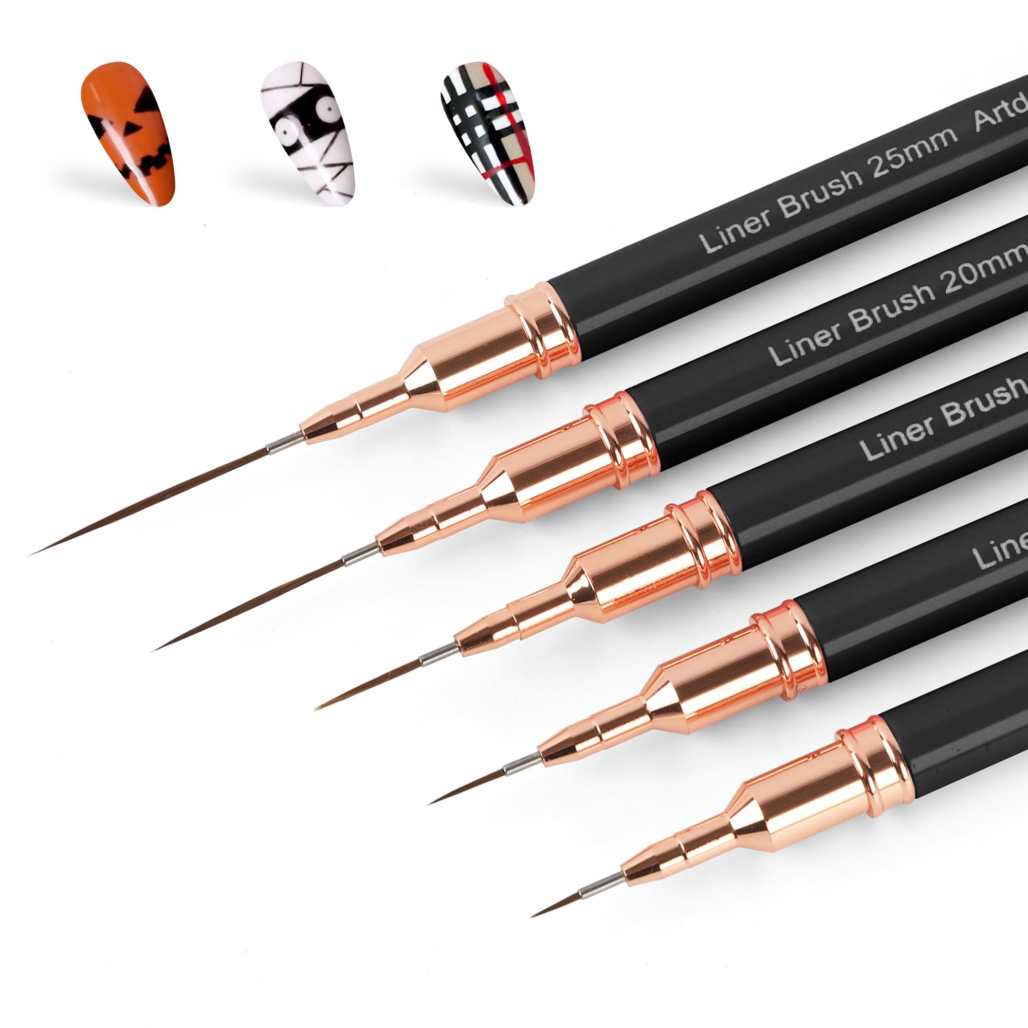 5Pc Metallic Nail Art Liner Brush Set, 5-25mm Fine Detail Pens for Gel Polish